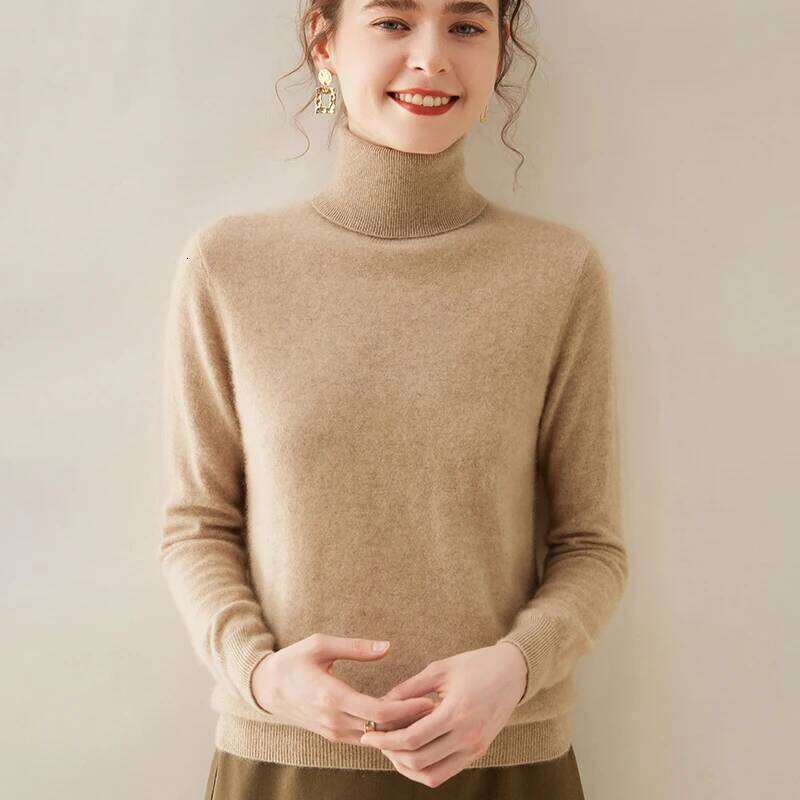 Turtleneck Long Sleeved Knitted Pullover 100% Pure Cashmere Base Sweater Korean Version Women's Top MDNG 20250811
