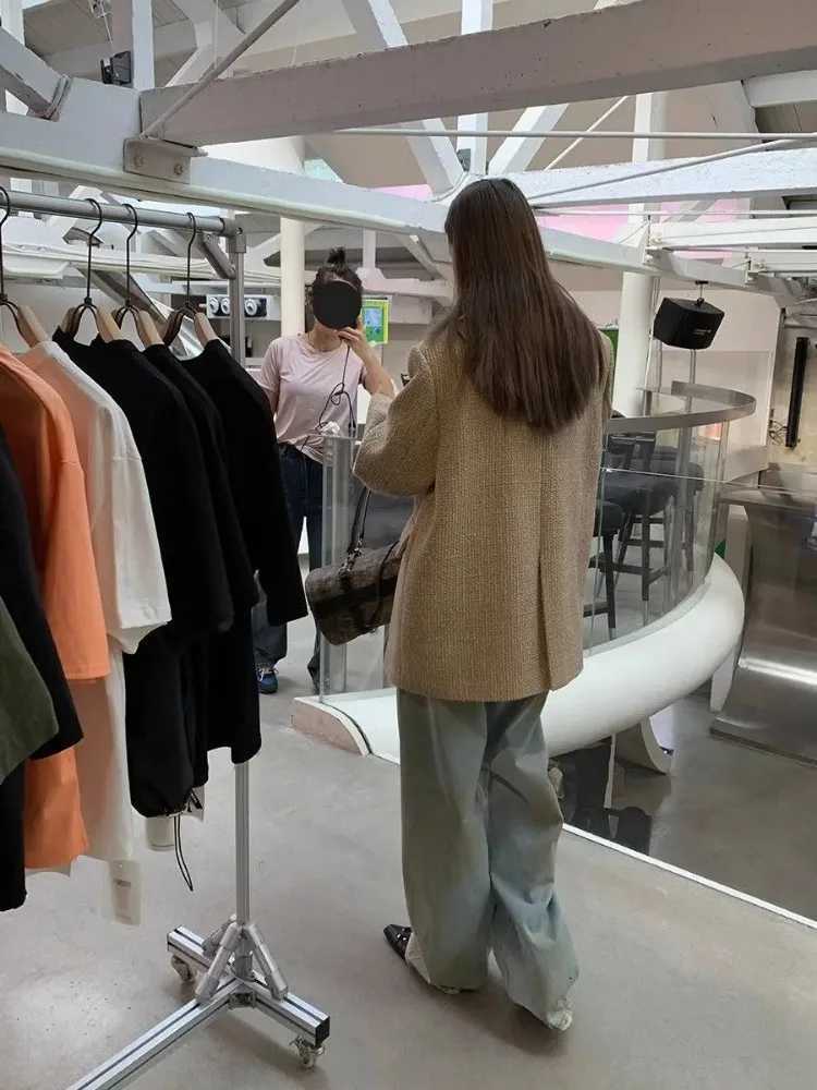 UNXX Small Fragrant Style Coarse Woolen Suit Jacket Retro Casual Solid Color Loose Double Breasted Woolen Blazer Coat Womens Z250813