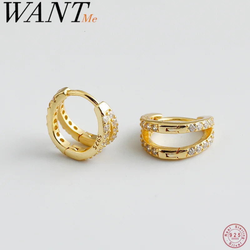 WANTME 925 Sterling Silver Fashion Shiny Double Layer Zircon Hoop Earrings for Women Plated 18k Gold Fine Jewelry 250812