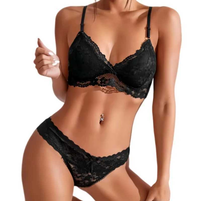 Women Lace Bra And Panties Set Push Up Bralette Wireless Low Waist Thong Sexy Lingerie Set Female Transparent Underwear SetXJ250812