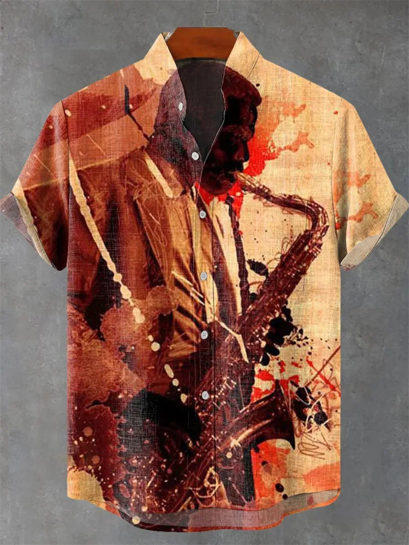 Mens Linen Short Sleeved Tiger Shirt With Summer Casual Octopus Pattern Print Fashionable Clothing Camisa Hombre Top 250808