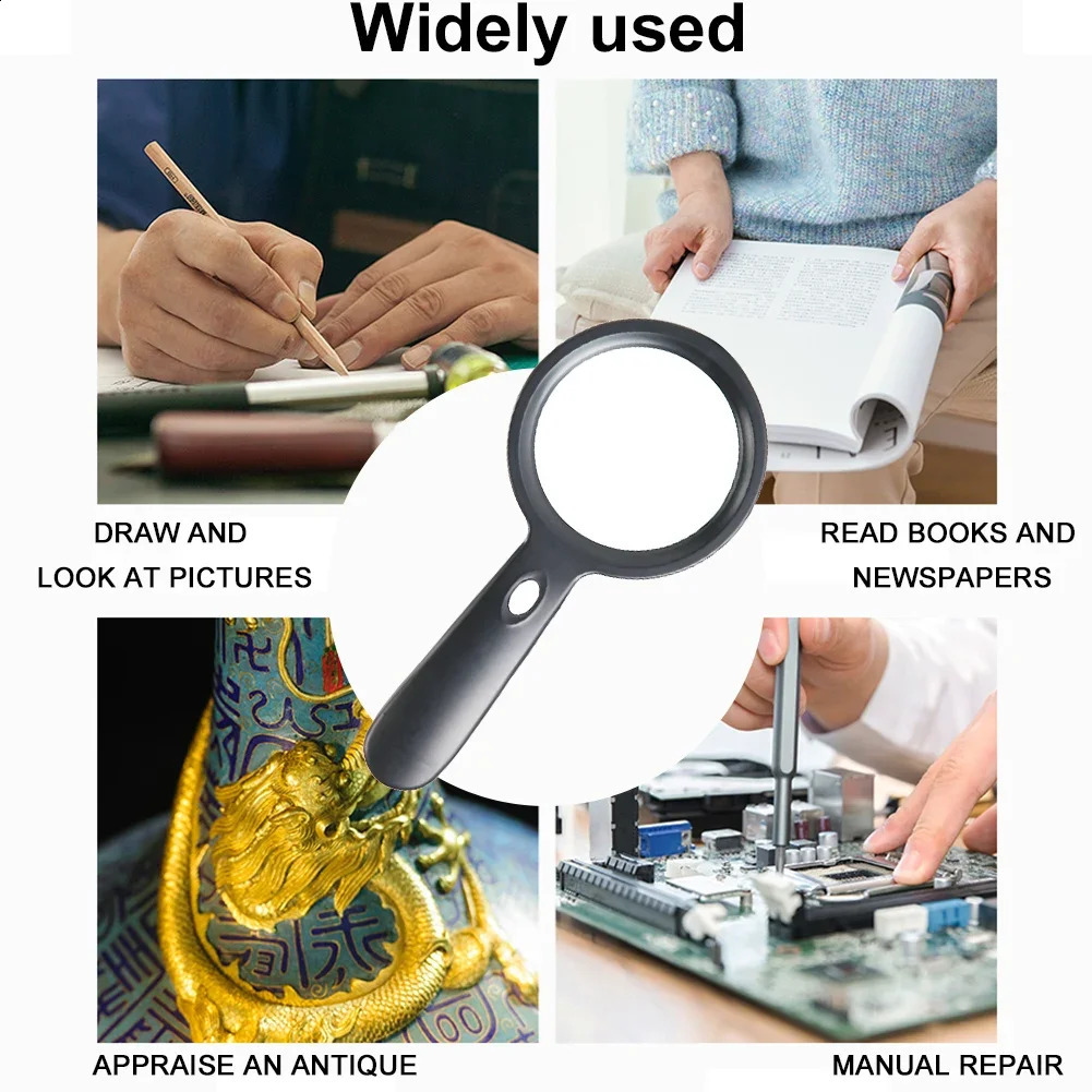 45X LED Magnifier Handheld w 123 LEDs Light Magnifying Glass Portable for Elder Reading Bookspaper Jewelry Loupe 250804