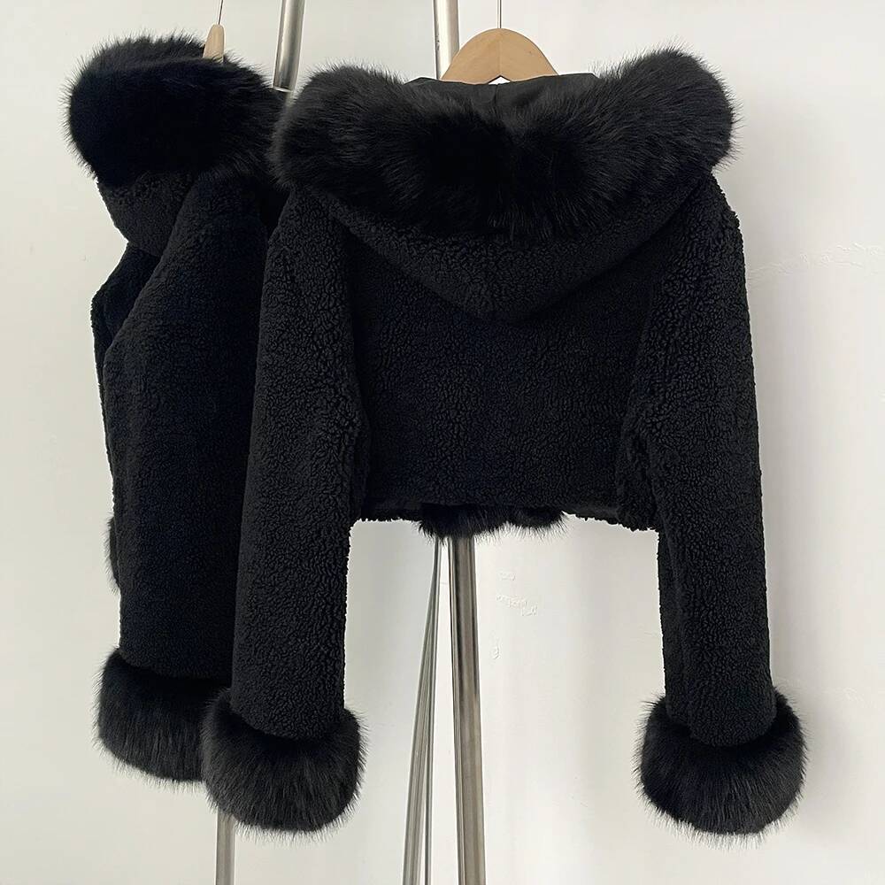 Short Faux Lamb Jacket Female New Fashion Autumn Warm Thick Artificial Winter Clothing Women Hooded Fake Fox Fur Coat