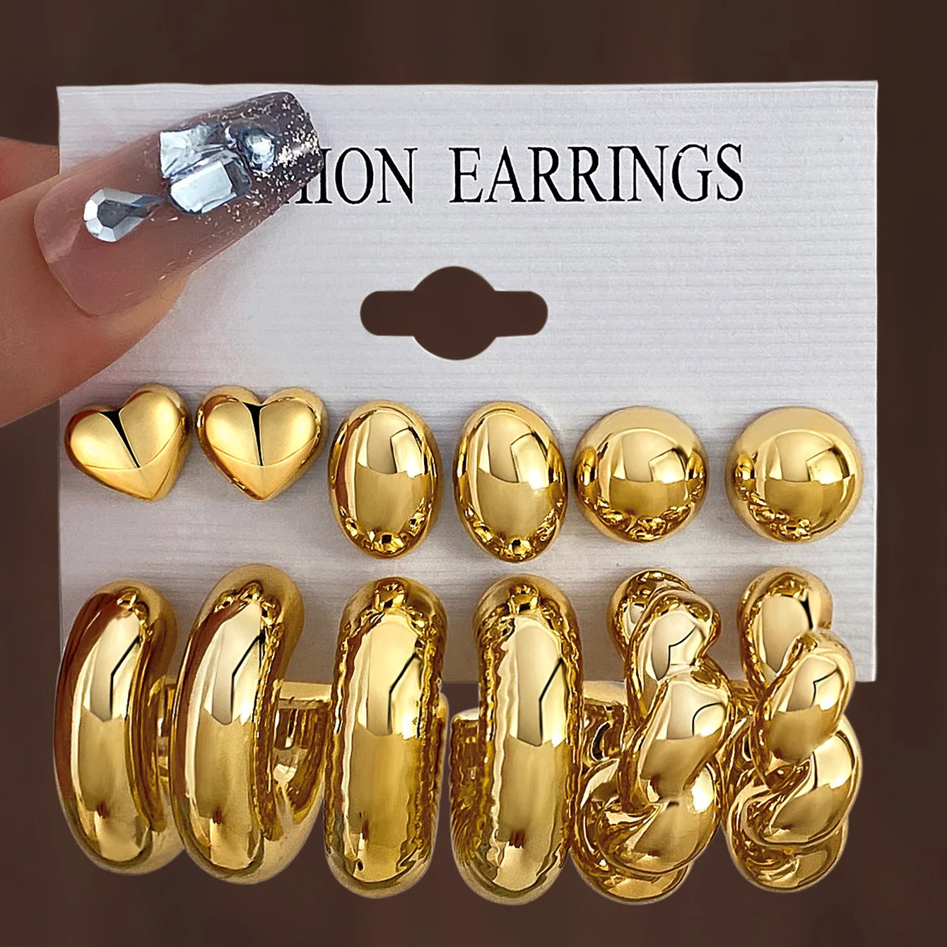 Vintage Gold Color Classic Water Drop C-Earrings Set for Women Twist Geometric Smooth Teens Earrings Set Daily Wear Y2K Jewelry 250812
