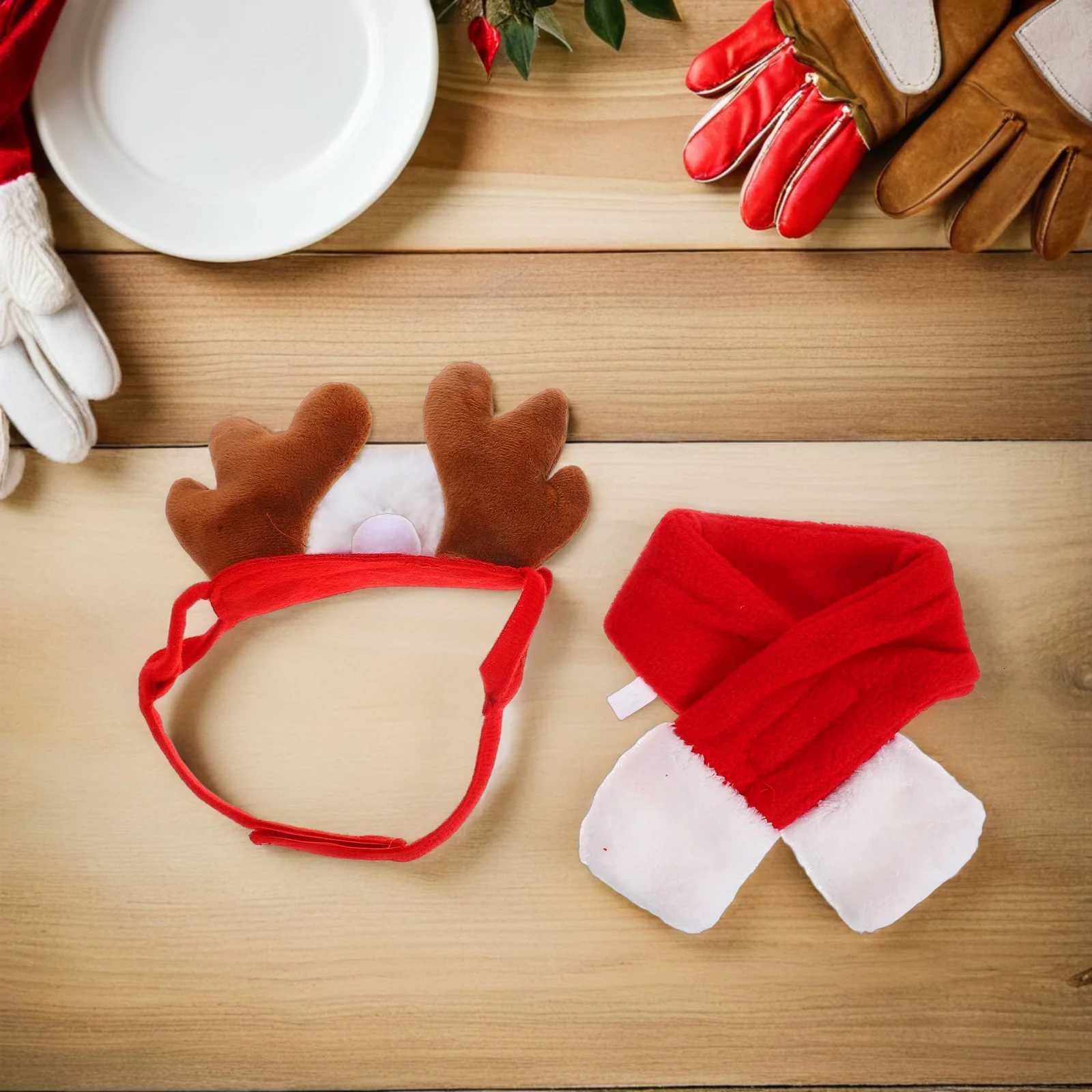 2Set Dog Christmas Outfits Pet Reindeer Elk Antlers Headband and Scarf Set Costumes Accessories for Dogs Cats Christmas PartyXJ250813