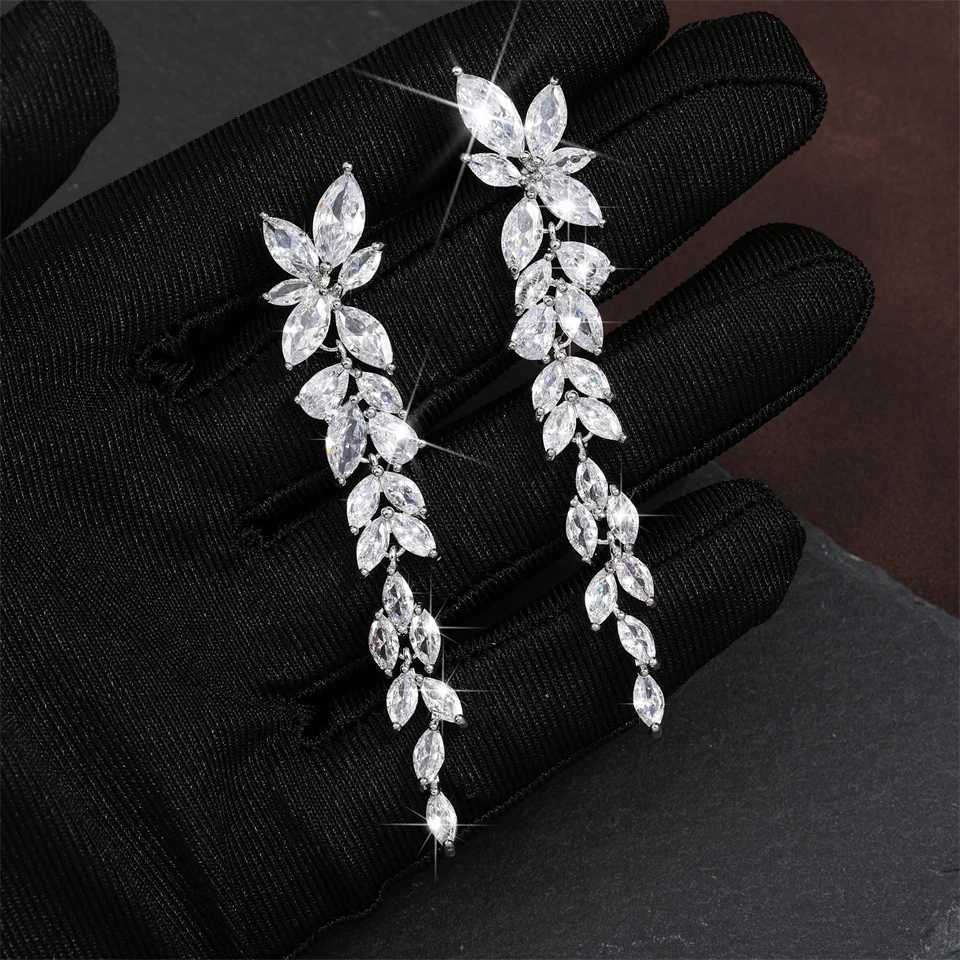 ZAKOL Elegant Shiny AAA Zircon Sliver Color Long Drop Earrings Gorgeous Bridal Wedding Party Jewelry Y250812
