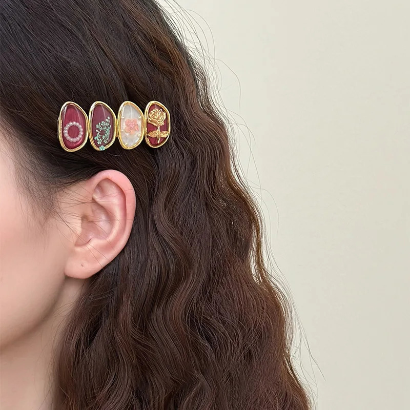 Korean Fashion Flower Shaped Pearl Hair Clips for Women Girls Forest Style Metal Hairpins Hairwear Headband Hair Accessories 250812