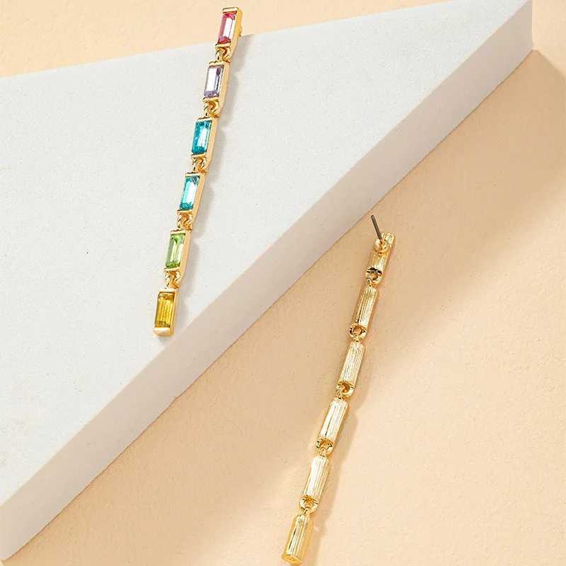 Gold Plated Jewelry Long Colorful Rainbow Rhinestone Crystal Baguette Gemstone Statement Drop Earrings for Women 2023 Trending Y250812
