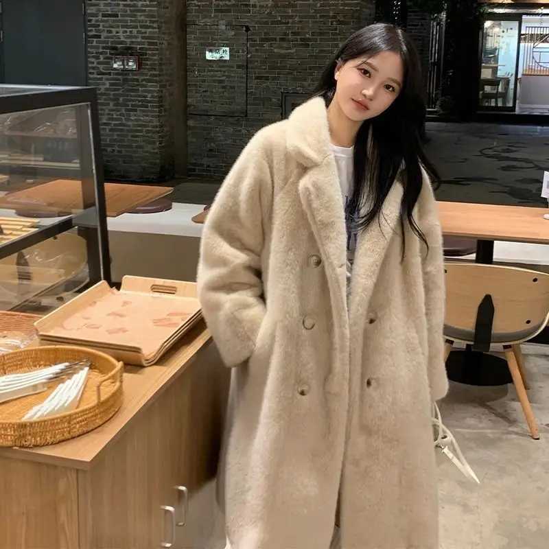 Thickened Long Suit Collar with Faux Mink Fur and Cotton Thickened Fur Environmentally Friendly Fur Coat for Women Z250813