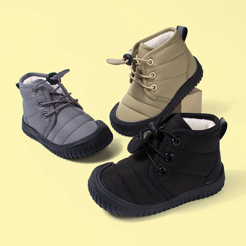 Winter Cold Adhesive Velvet Warm Childrens Boots with Casual Buckle and Strap Soft Bottom for Kids 250812
