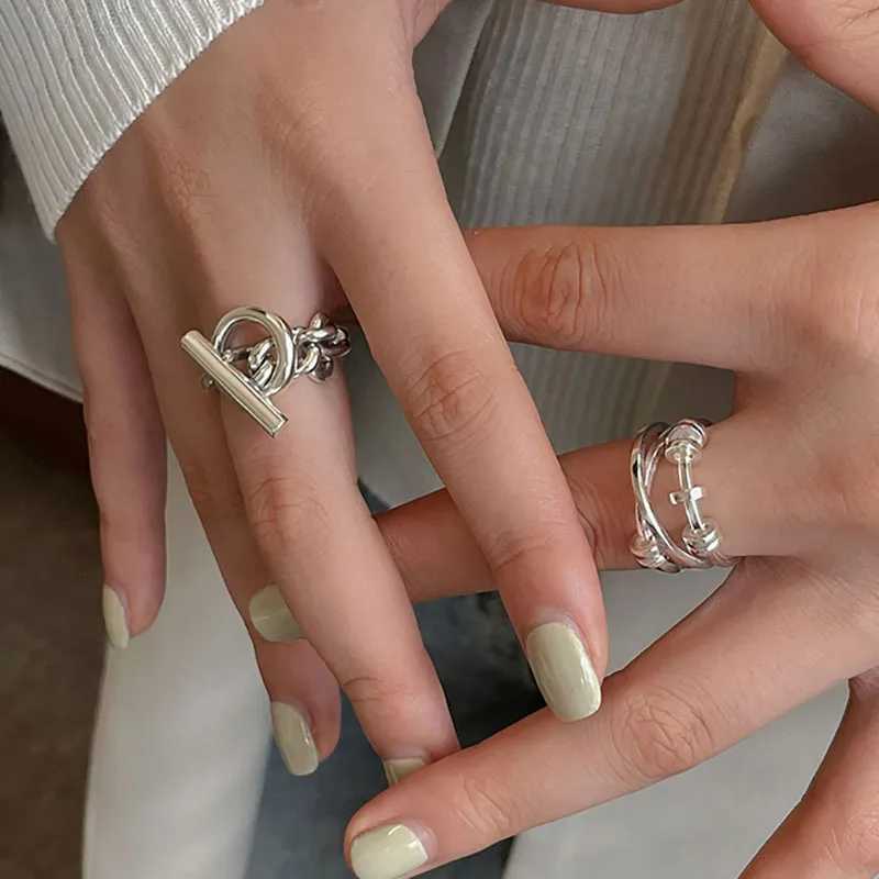 Foxanry Vintage Handmade OT Buckle Engagement Rings for Women Couples New Fashion Creative Geometric Handmade Party Jewelry Gift W250812