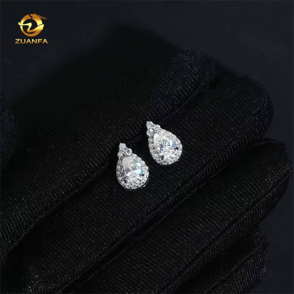 New Hip-Hop Halo Design Earrings Platinum 925 Silver Water Drop Pear-Shaped Silicon Stone Earrings
