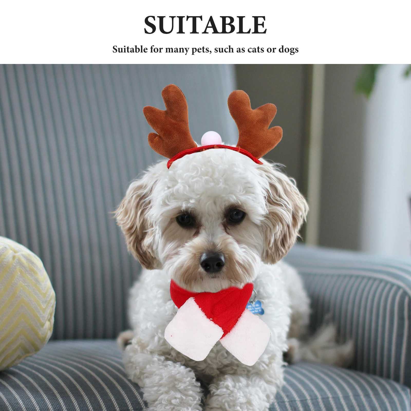 2Set Dog Christmas Outfits Pet Reindeer Elk Antlers Headband and Scarf Set Costumes Accessories for Dogs Cats Christmas PartyXJ250813