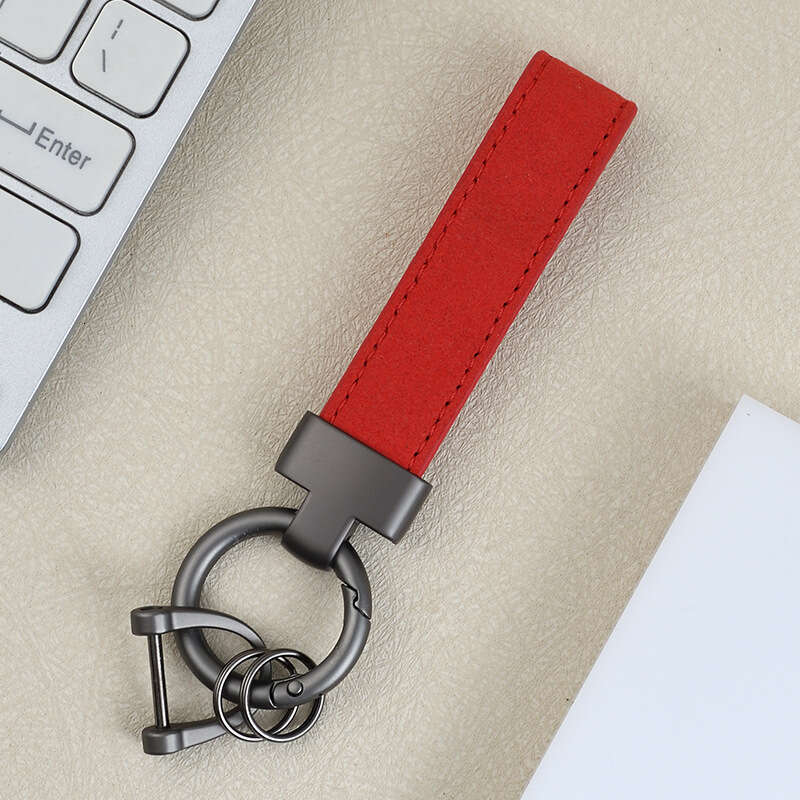 High-end Suede T-shaped Car Keychain Leather Couple Bag Pendant Engraving Anti-lost License Plate Key Ring
