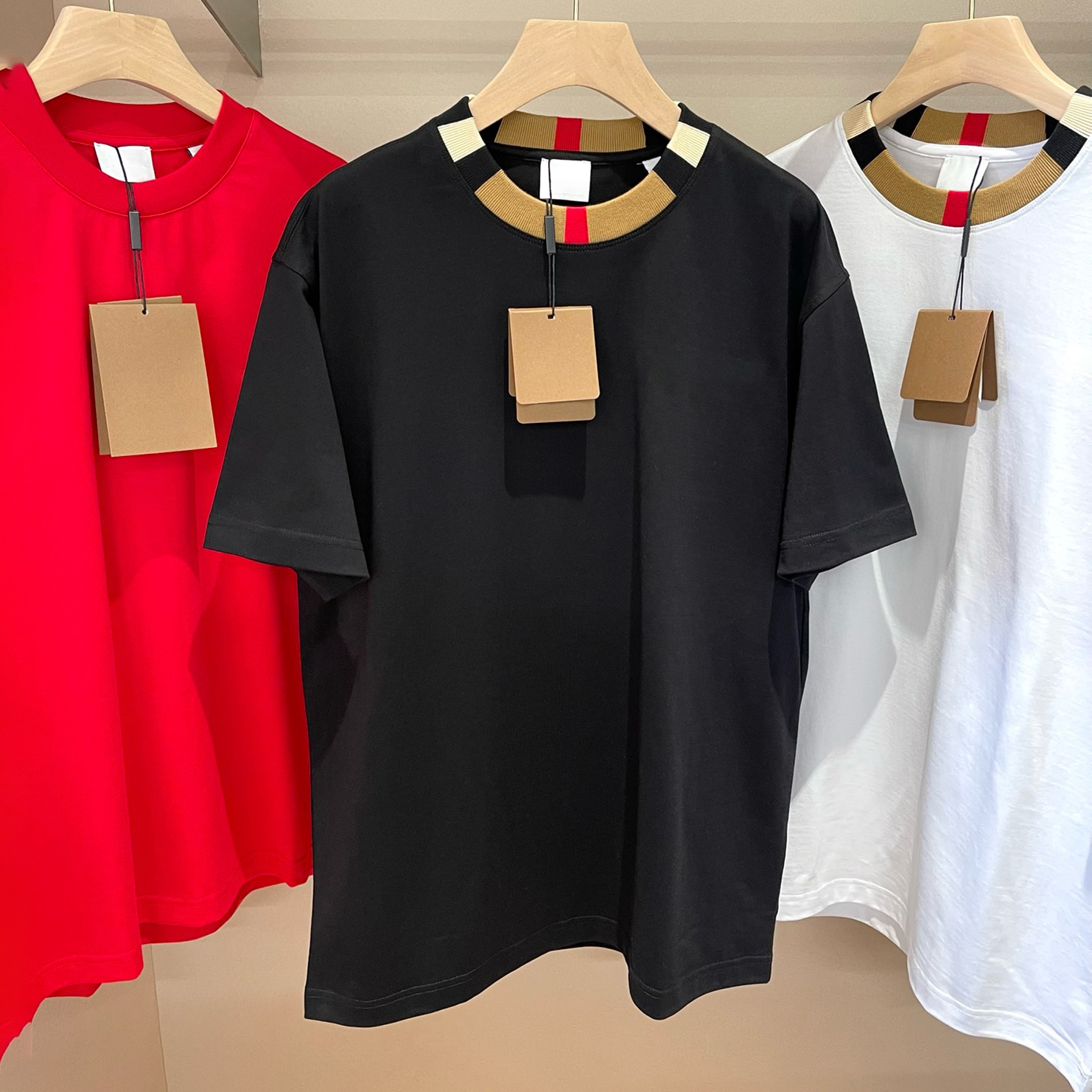 High quality designer men's T-shirt polo shirt men's T-shirt plaid collar cotton round neck black and white T-shirt party top shirt