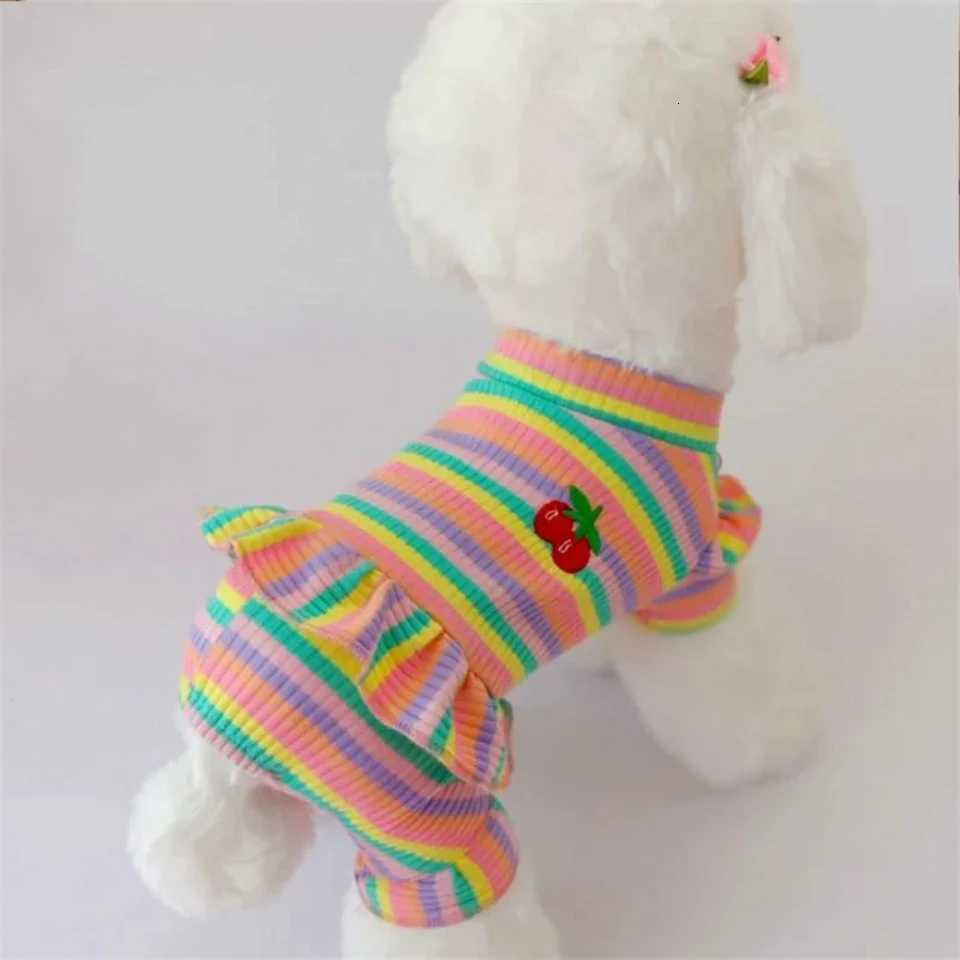 Rainbow Strip Puppy Clothes Cherry Pattern Dog Hoodies Jumpsuit Princess Pajamas Small Medium Dogs Yorkshire Pet Cat Pajamas XJ250813
