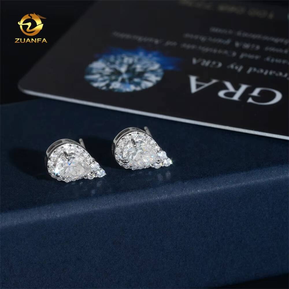 New Hip-Hop Halo Design Earrings Platinum 925 Silver Water Drop Pear-Shaped Silicon Stone Earrings