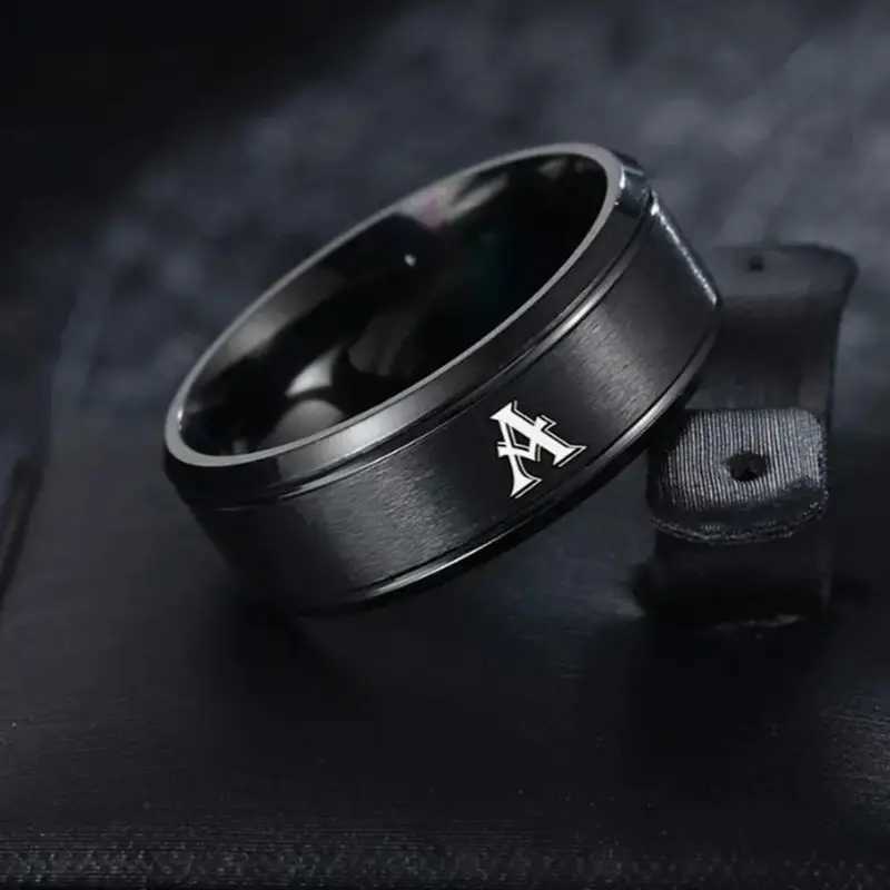 1pc Fashion 26 English Letters Ring With Double Beveled Edges Mens Stainless Steel Ring W250812