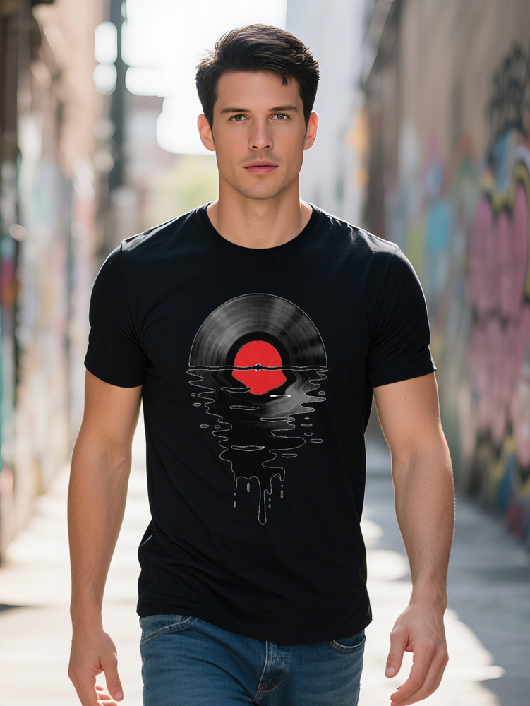 Melting Vinyl Record Creative Pattern T-shirt For Summer Outdoor Chic Men's Top 1427b