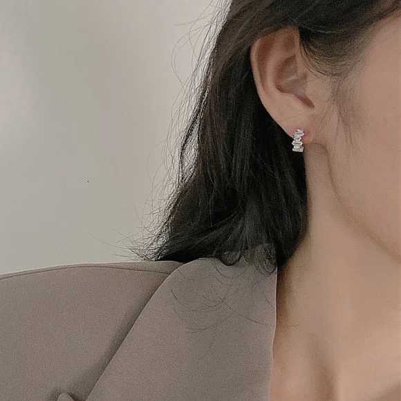 PONYKISS 925 Sterling Silver Needle Rectangle Zircon Round Hoop Earrings for Women Fashion Jewelry Light Luxury Accessories Y250812