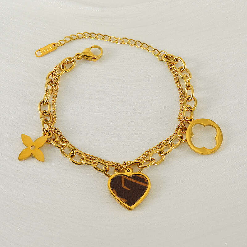 DHcollection Heart Mouse Stainless Bracelet Fashion Double Layer Chain Leather Titanium Steel Bangle