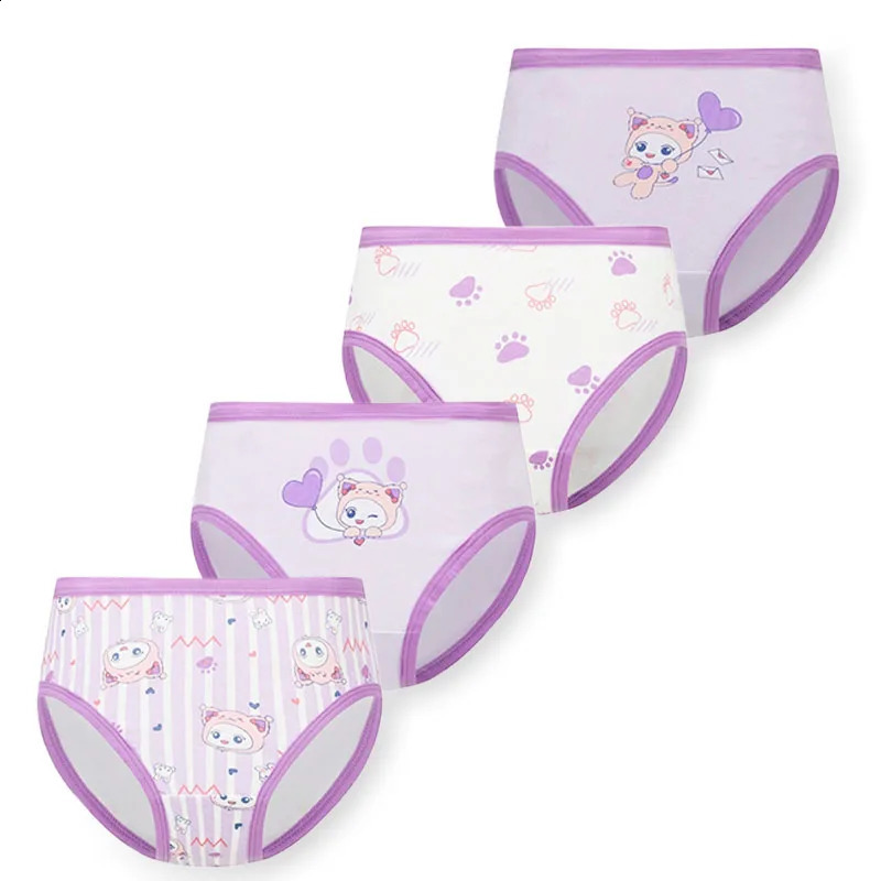 4Piece Premium Cotton Girl Panties Double Layer Bottom Children Underwear Comfort Daily Wear Girls Briefs Cute Cartoon Patterns 250812