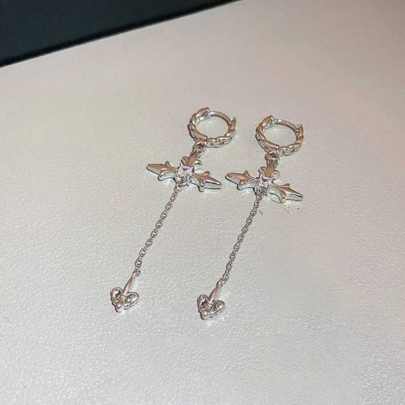 Cool Rhinestone Zircon Cross Earrings for Women Korean Fashion Long Tassel Earring Girls Daily Birthday Party Y2k Jewelry Gifts Y250812