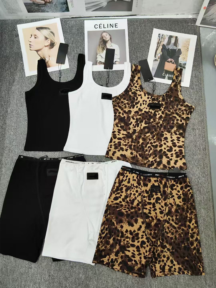 Womens Tracksuits LW Summer Leopard Print Shorts 2 Piece Set Women Casual Animal Mixed Round Neck Sleeveless Tops Fashion Woman