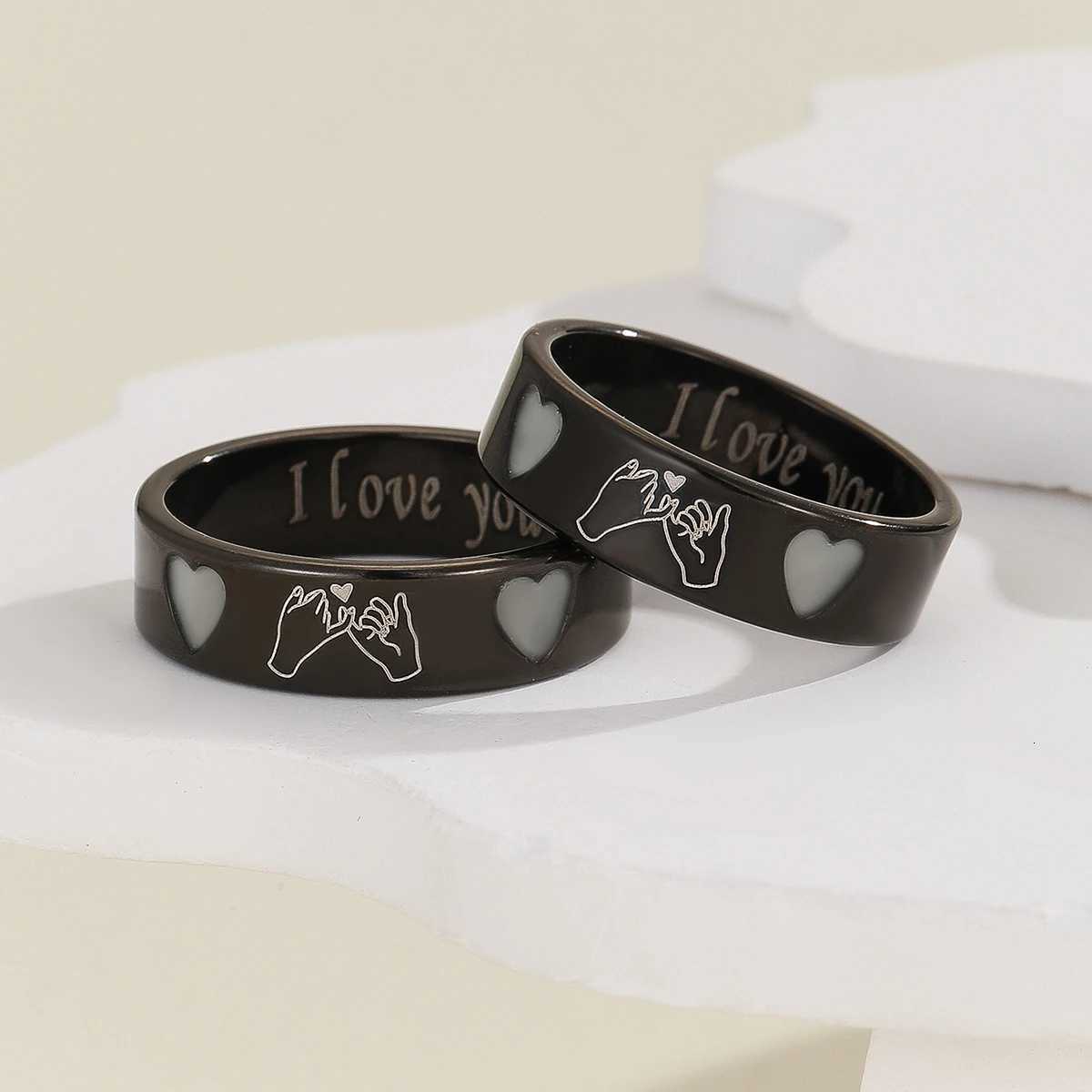 2 pieces/set luminous love hook couple ring Ladies fashion love promise ring W250812