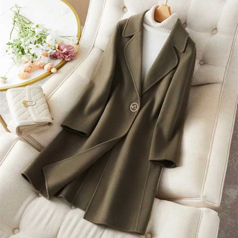 Double-Sided Cashmere Coat Women Mid-Length Slimming Womens Woolen Coat 2025 New Petite Lapel Womens Woolen Coat H485 Z250813