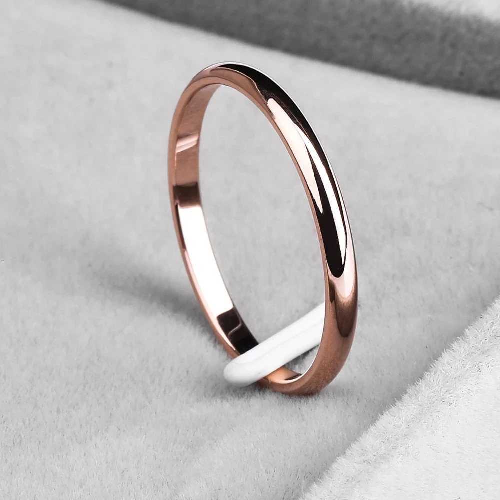 2mm Stainless Steel Rings Gold Color Anti-allergy Smooth Simple Wedding Couples Rings Jewelry W250812