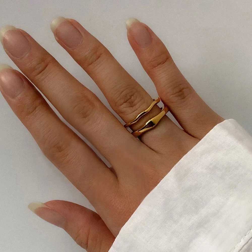 Stainless Steel Ring for Women Irregular Wave Rings Trendy Simple Geometric Handmade Couple Jewelry Wholesale Dropshipping W250812