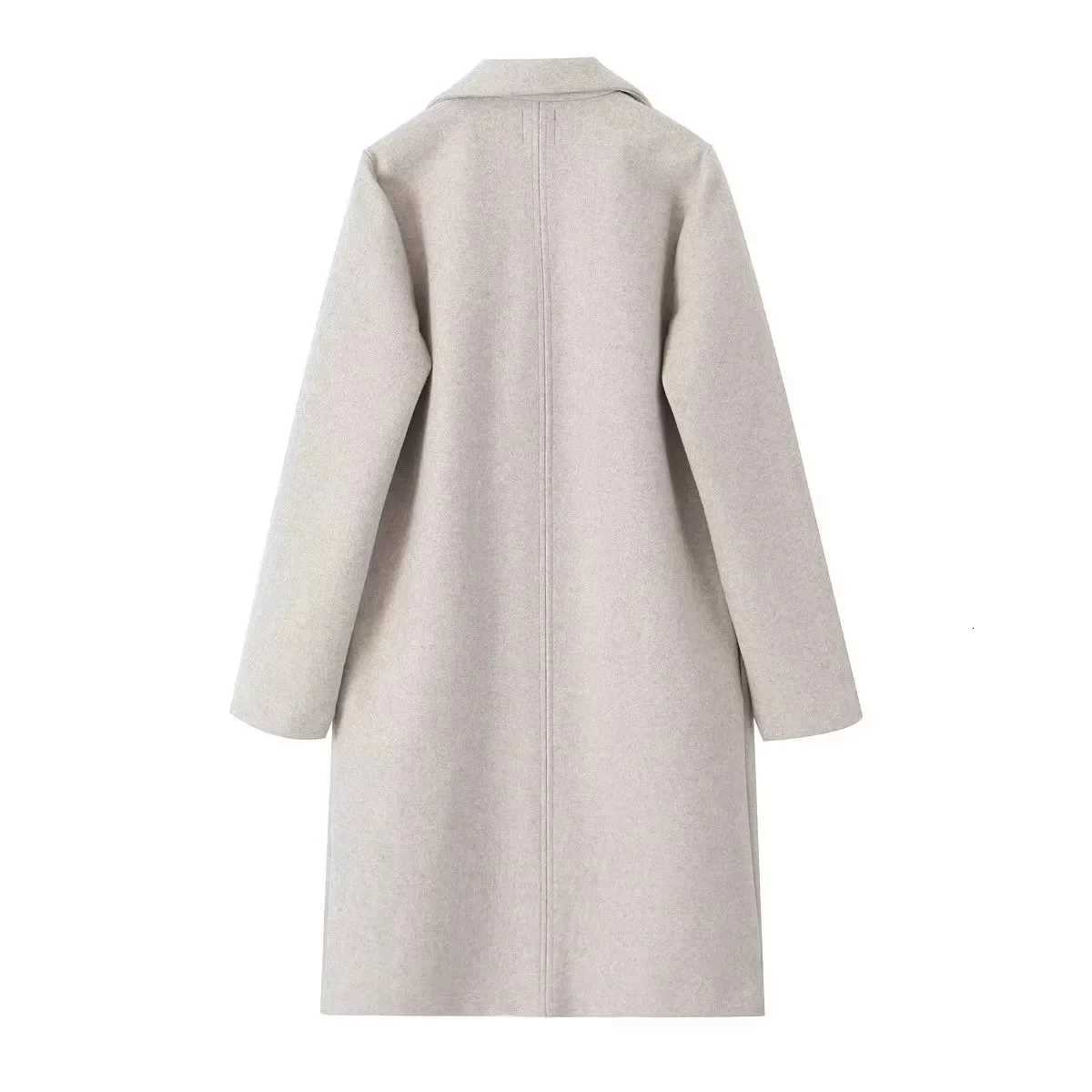 RARF Women Woolen Coat Fashion Solid Open Stitch Long Trench Coats Vintage V-Neck Full Sleeves Female Chic Lady Outfits Z250813