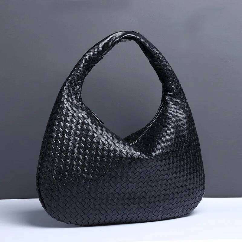 Free shipping designer bags New Vegan Leather Hobo Bag Handmade Woven Casual Female Half Moon Handbag Big Capacity Patchwork Zipper Women Tote Shoulde