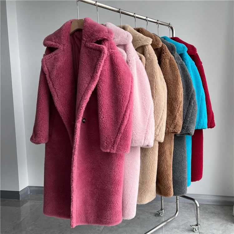 Winter Jacket Women Long Coat Wool Woven Fabric Thick Warm Outerwear Oversize Fashion Streetwear Teddy Bear Coats Z250813
