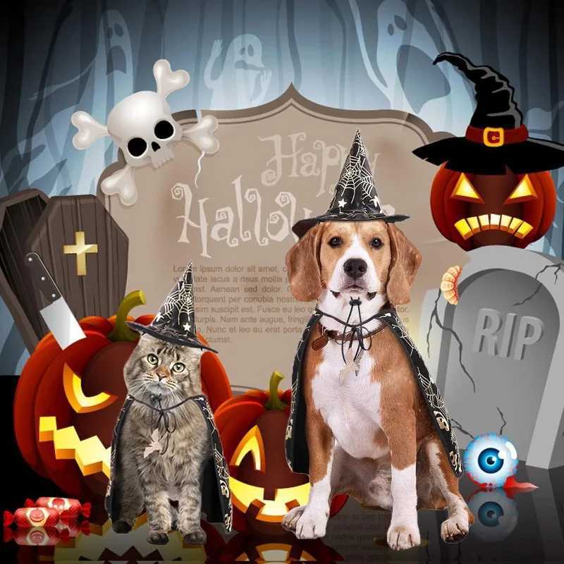 Halloween Dog Costume Adjustable Pet Cloak Cape with Wizard Hat Party Dogs Cosplay Funny Apparel Dog Cat Cool Dresses Decoration XJ250813