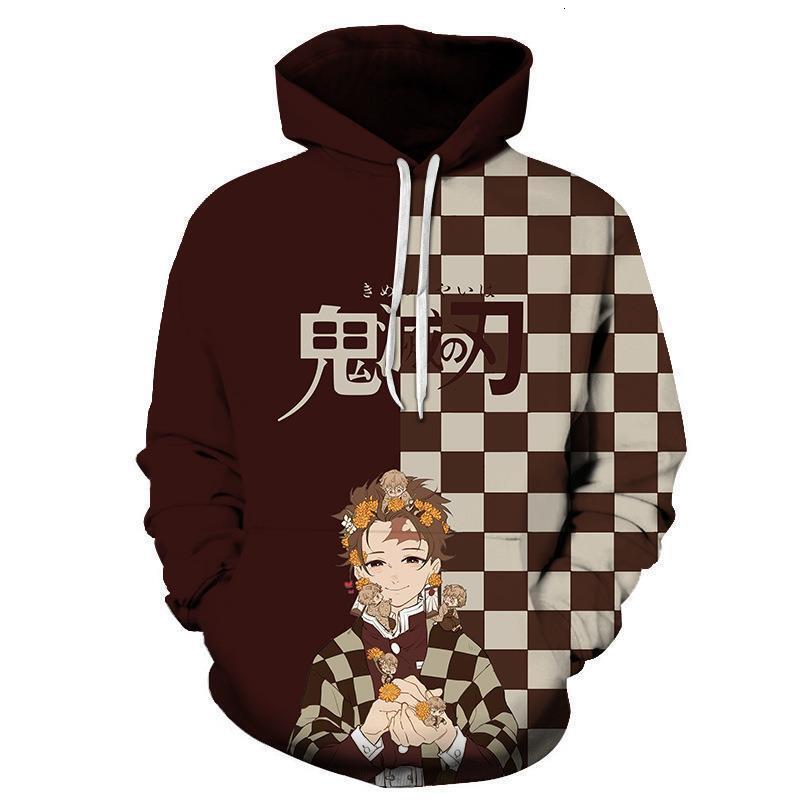 Japanese Anime Demon Slayer Printed Hoodie for Men Loose Fit Pullover 3D Jacket