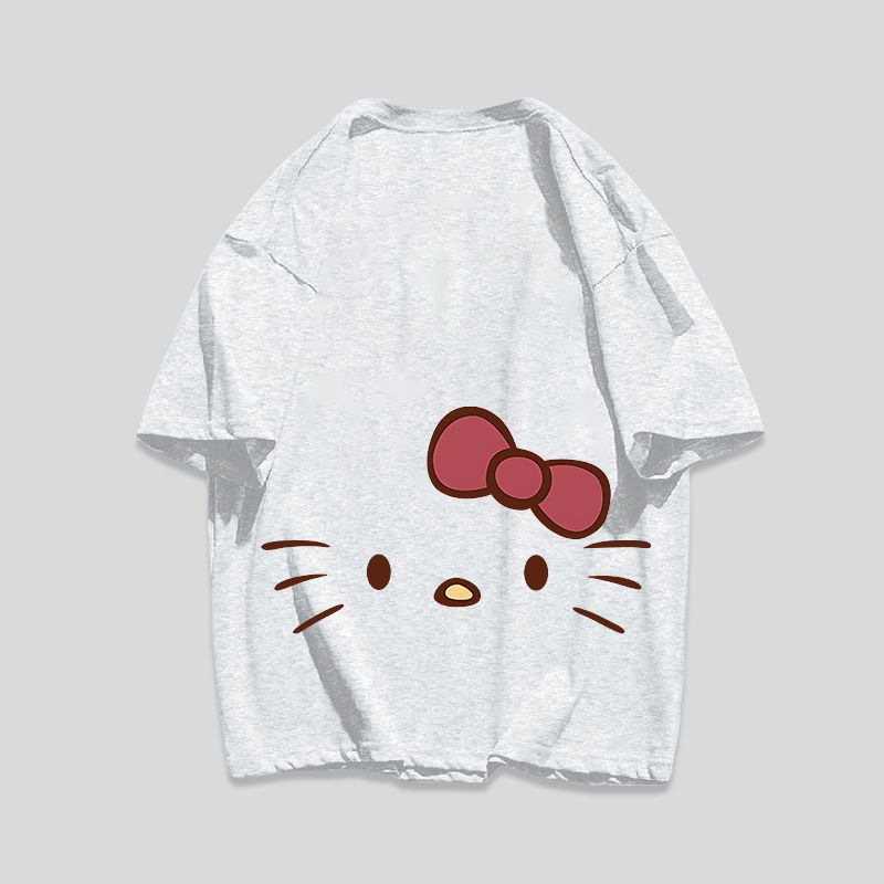 Women's Cotton Tee with Cartoon Cat Print - Summer Loose Fit T-Shirt Fashionable and versatile