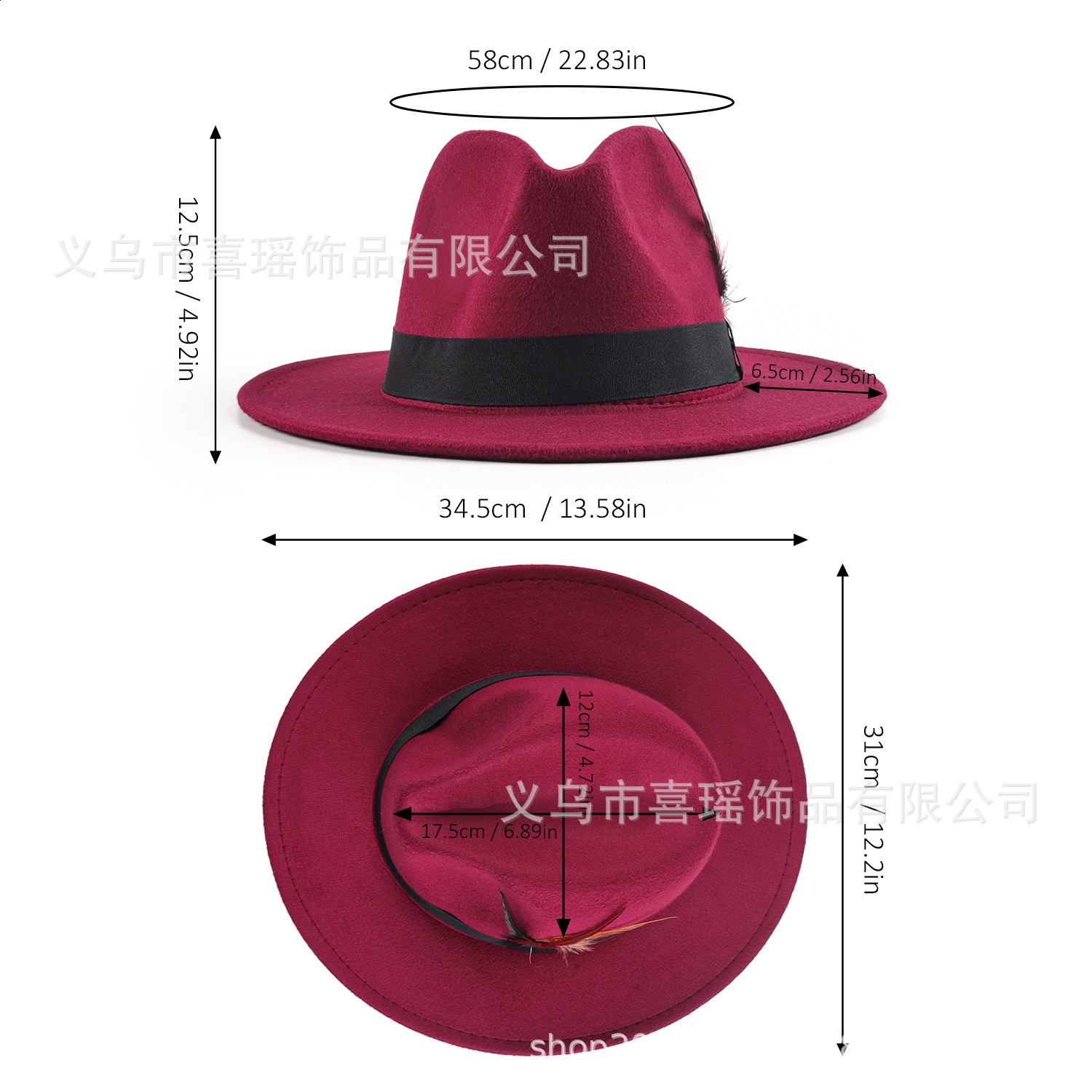 Vintage felt hat fedora pearl heart bow feather accessories mens hat wide brim hat wholesale 241011