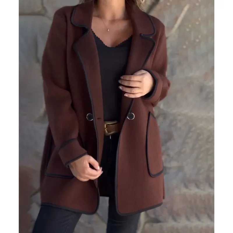 Winter Jackets Stylish Mid-Length Coat New Suit Collar Stitching Long-Sleeved Commuter Elegant Chic Double-Sided Woolen Coats Z250813