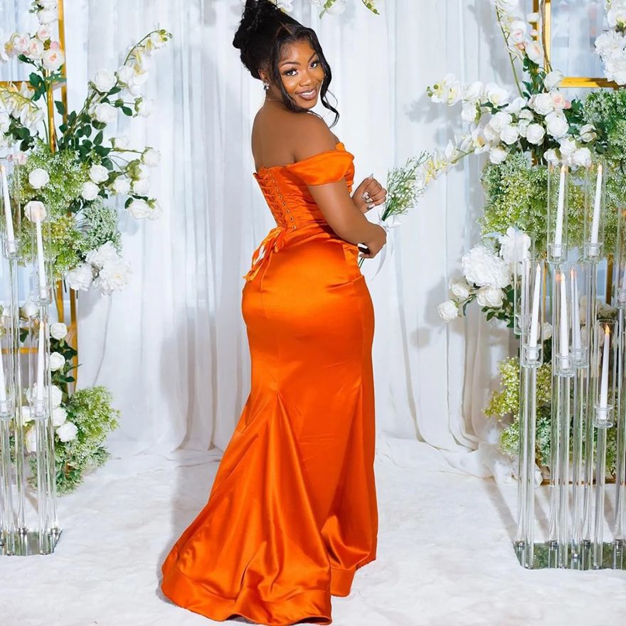 2025 South African Orange Junior Bridesmaid Mermaid Elastic Satin Sweep Train Maid Of Honor Dresses Bride Gowns For Nigeria Black Women Girls Marriage