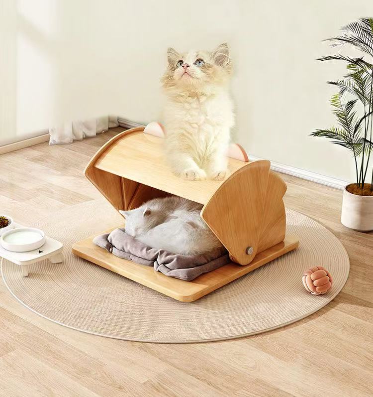 Original solid wood four-season flip-top cat bed durable pet supplies for the wealthy cat