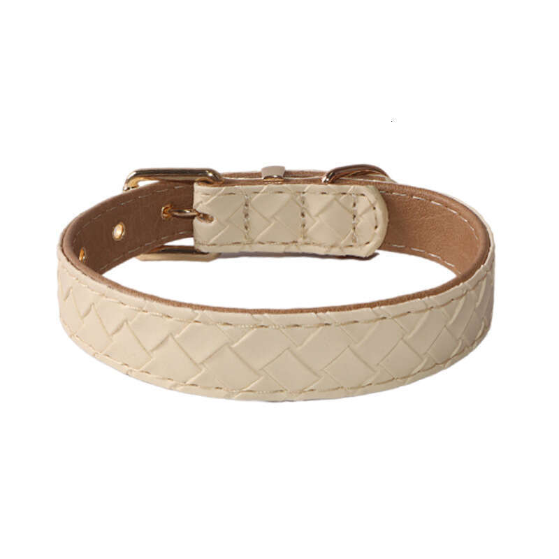 Jinjite New Pet PU Macaron Woven Pattern Fashionable Exquisite Leather Dog Collar