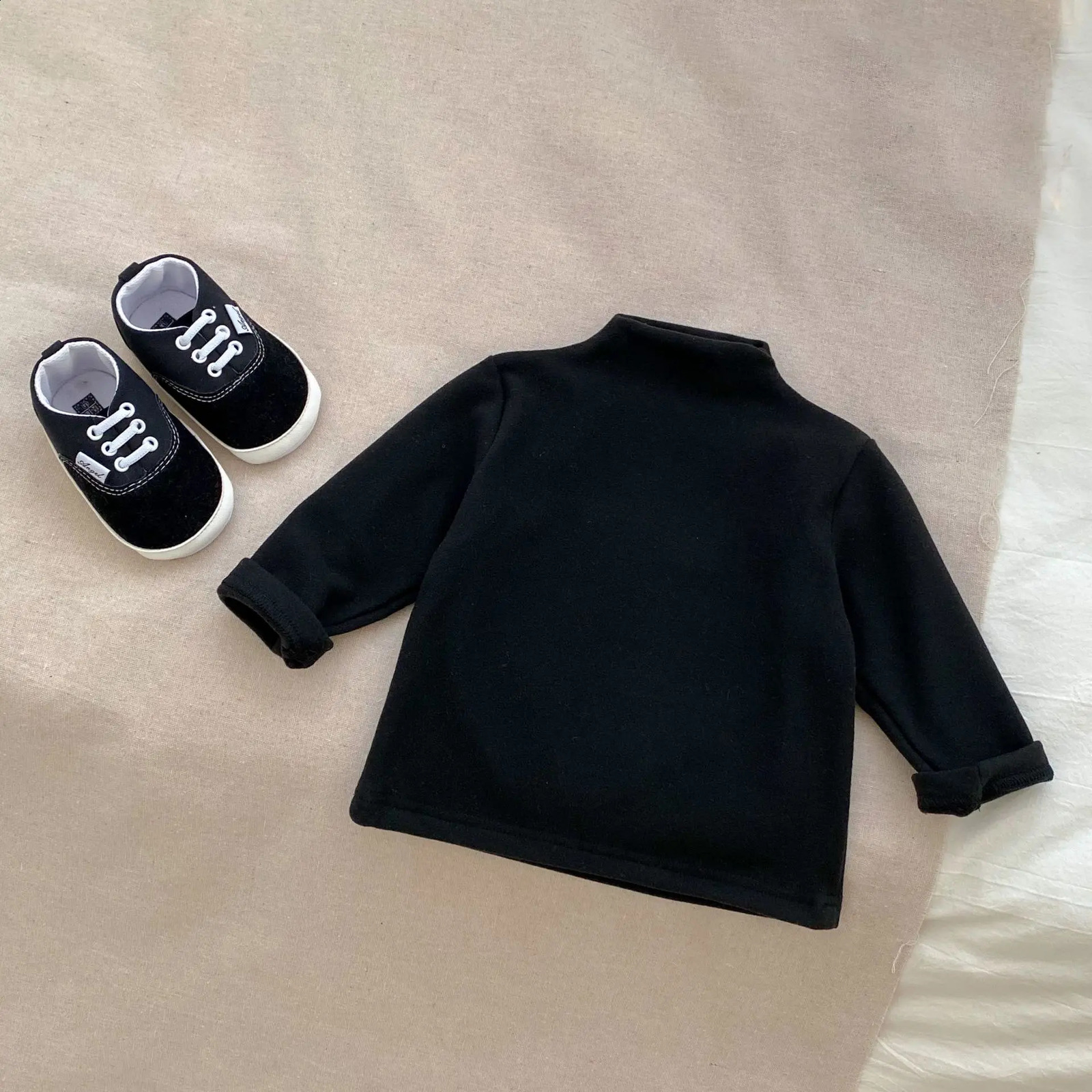 Autumn Winter Fashion Boy Baby Solid Turtleneck Long Sleeves Bottoming Shirt Girl Infant Cotton Casual Tshirt Kid Tops Clothes 250812