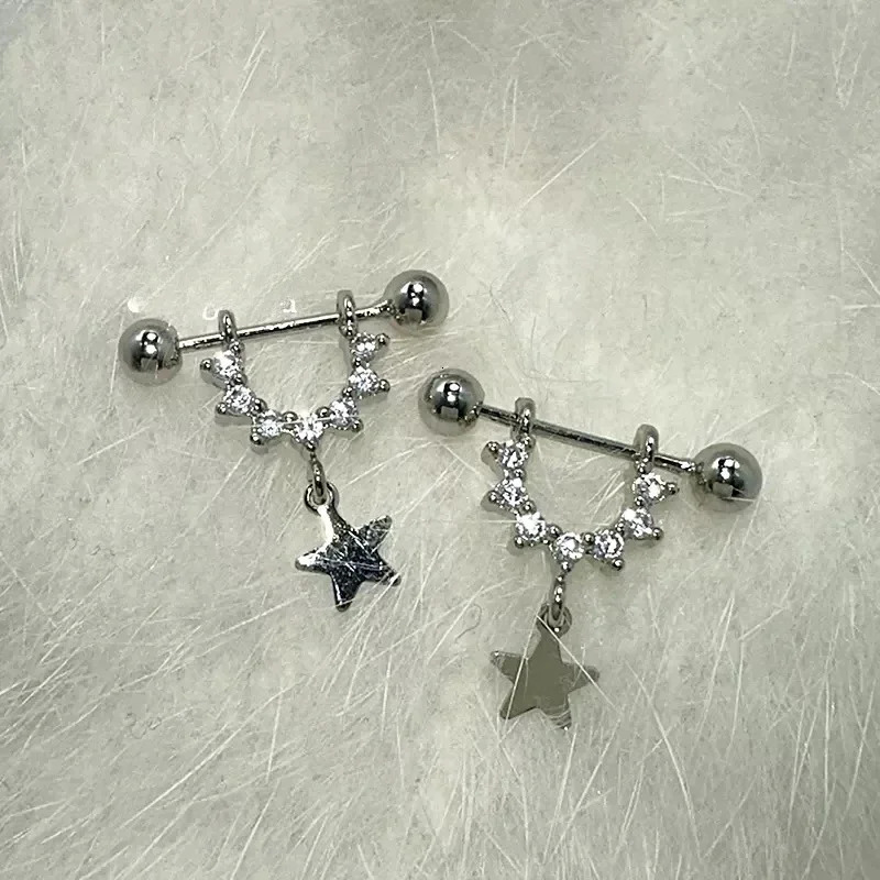 Sexy Trendy Zircon Star Piercing Stud Earrings for Women Girls Punk Style Hip Hop Rock Street Earring Jewelry Y2K Accessory Gift 250812