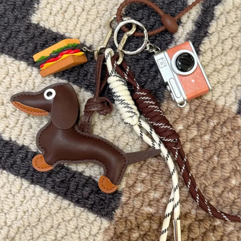 Sausage Dog Bag Charm Keyring PendantDachshund Handbag Purse Hanging Decoration Ornament Woven Keychain Accessories 250811
