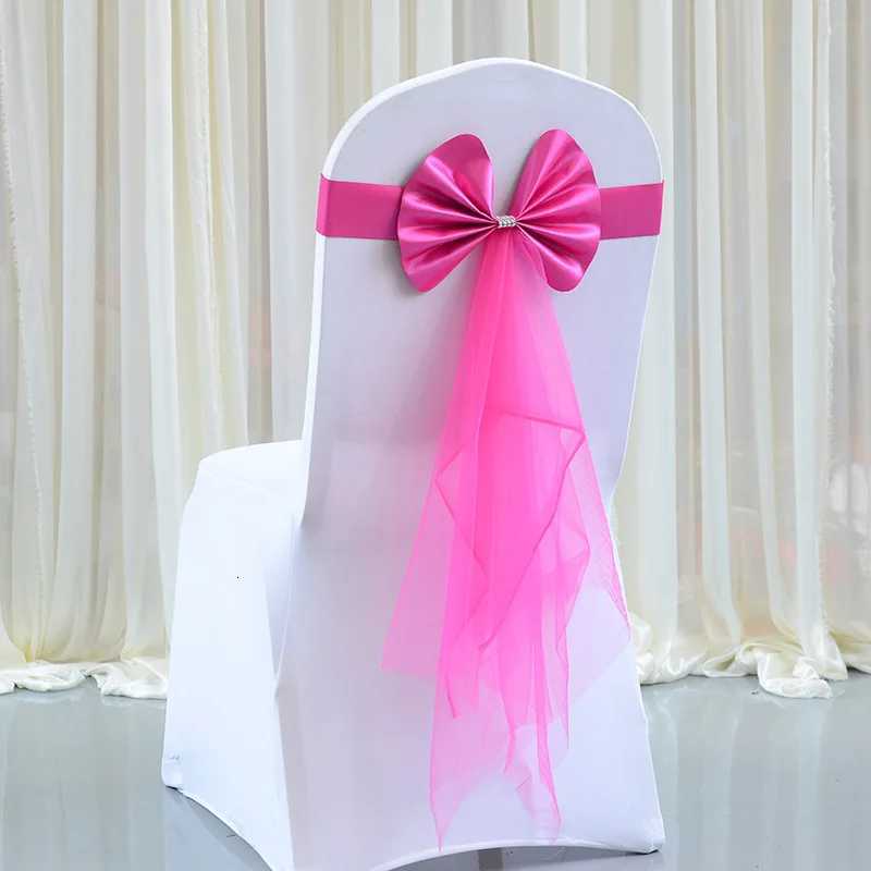 Satin Chair Sashes Bows Chair Decor Tied Sash with Bow Floating Organza Spandex Ribbons Party Banquet Wedding Hotel Decorations X250813