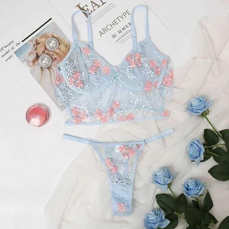 Lace Floral Embroidery See Through Bra and Panties Set for Women Underwear Sexy Lingerie Female 2 Pieces Bra Brief SetsXJ250812