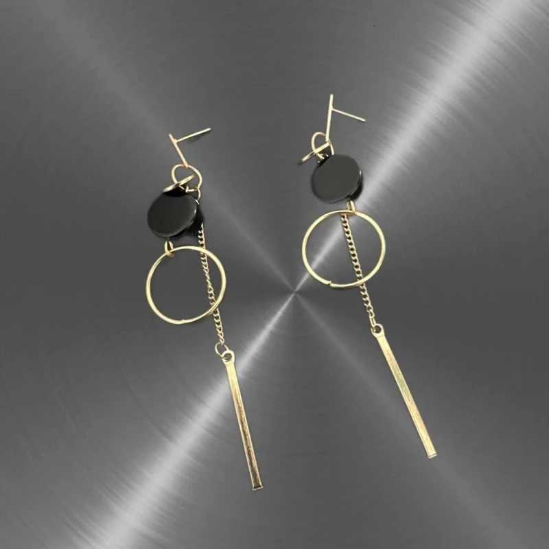 Black Round Hanging Earrings for Women Gold Color Link Tassel Earrings Bohemian Dangle Earrings Korean Fashion Ear Jewelry Y250812