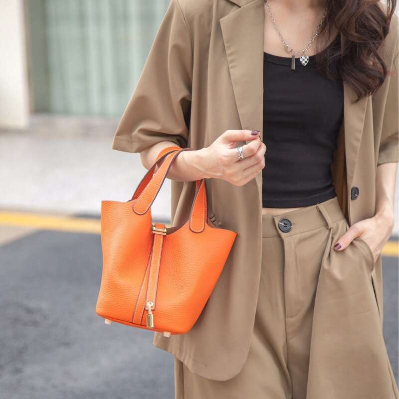 New Bucket Tote Genuine Leather Handbag Mommy Bride Wedding Bag High-end Feel